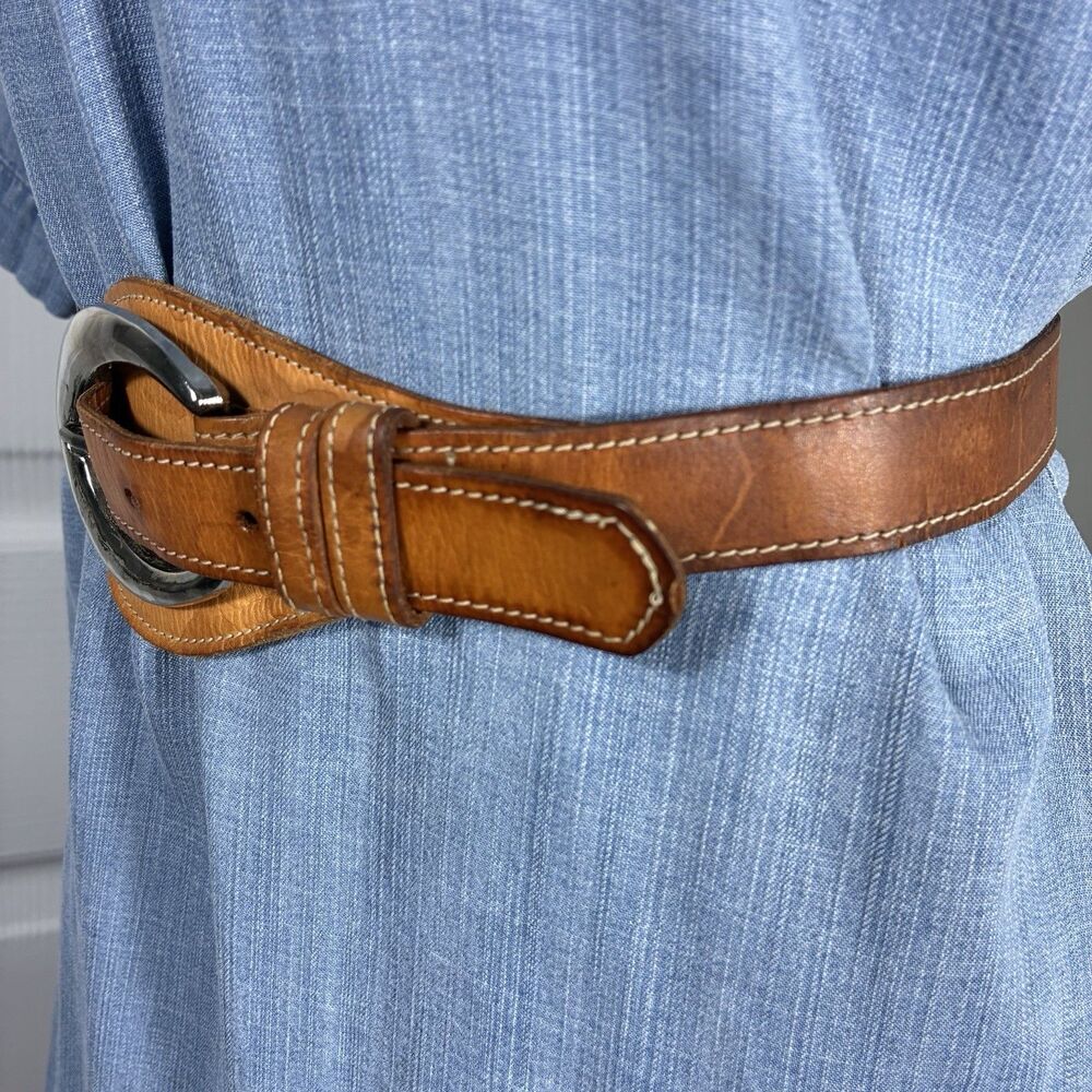 VTG Joan & David Belt Small Brown Leather Sculptural Waist Statement Boho 90s - Picture 4 of 11